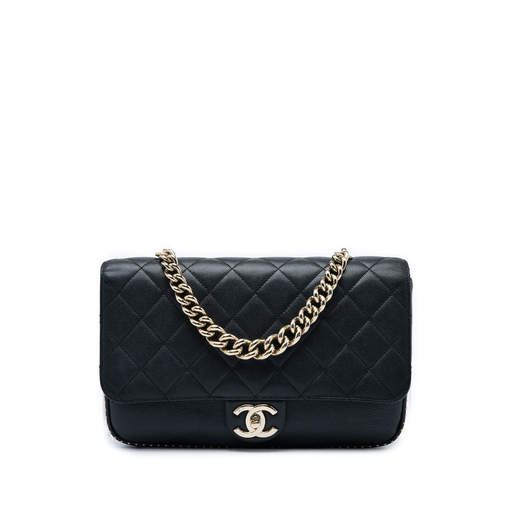 Pre-Loved Chanel Large CC Quilted Caviar Studded Single Flap